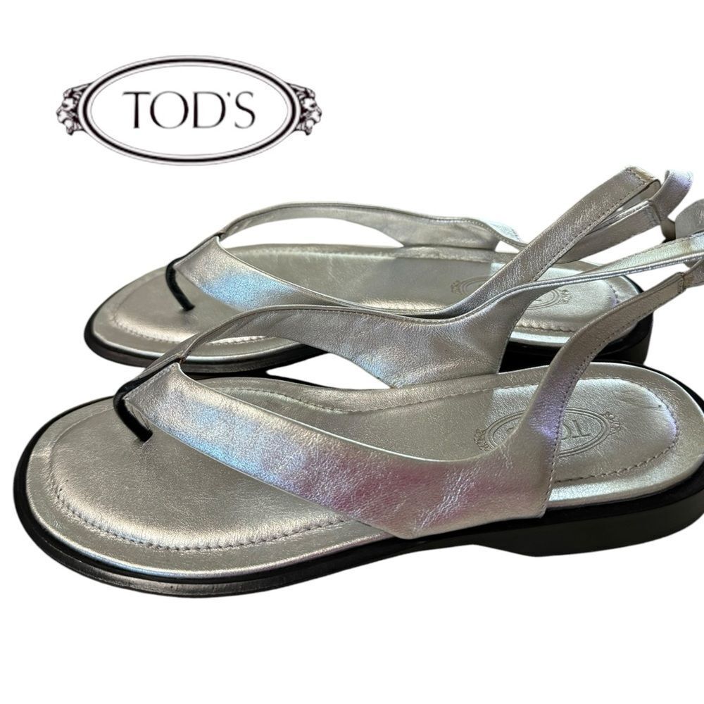 NEW TOD'S Women's Italy Wrapping Straps Thong Leather Silver Sandals 37 7